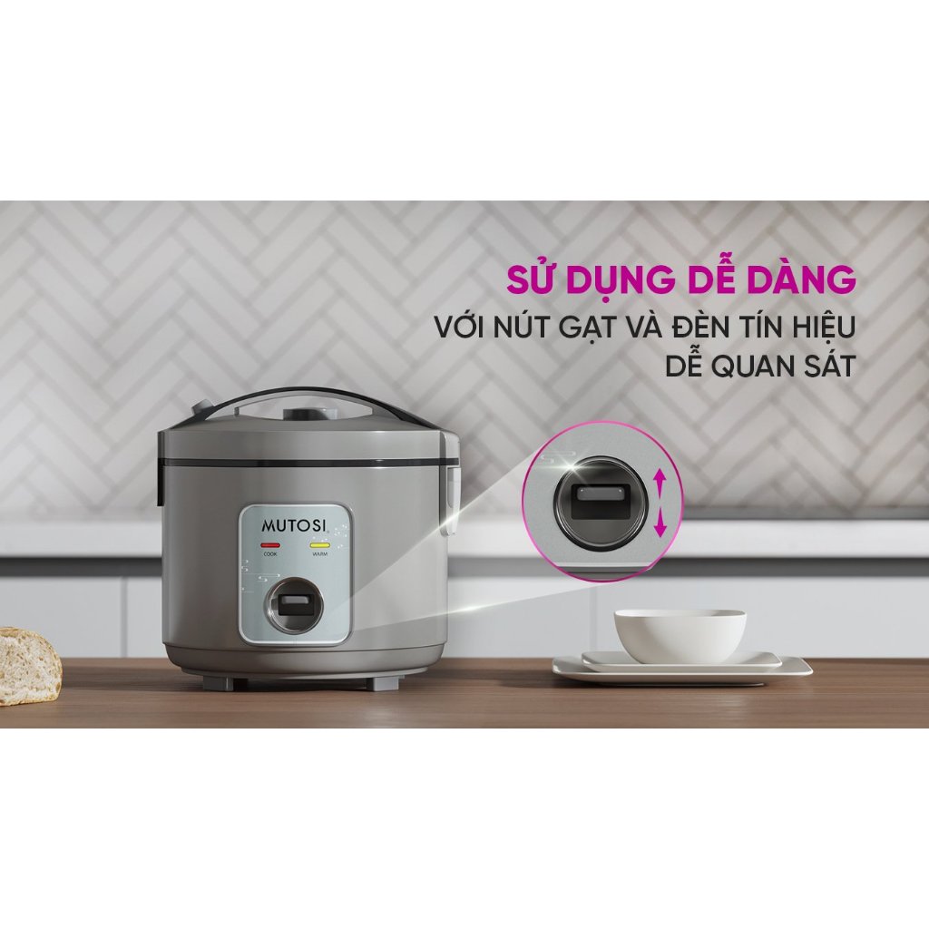 Nồi cơm điện nắp gài Mutosi MR-180G, Dung tích 1.8L, Lòng nồi dày 1.5mm, Bảo hành 24 Tháng