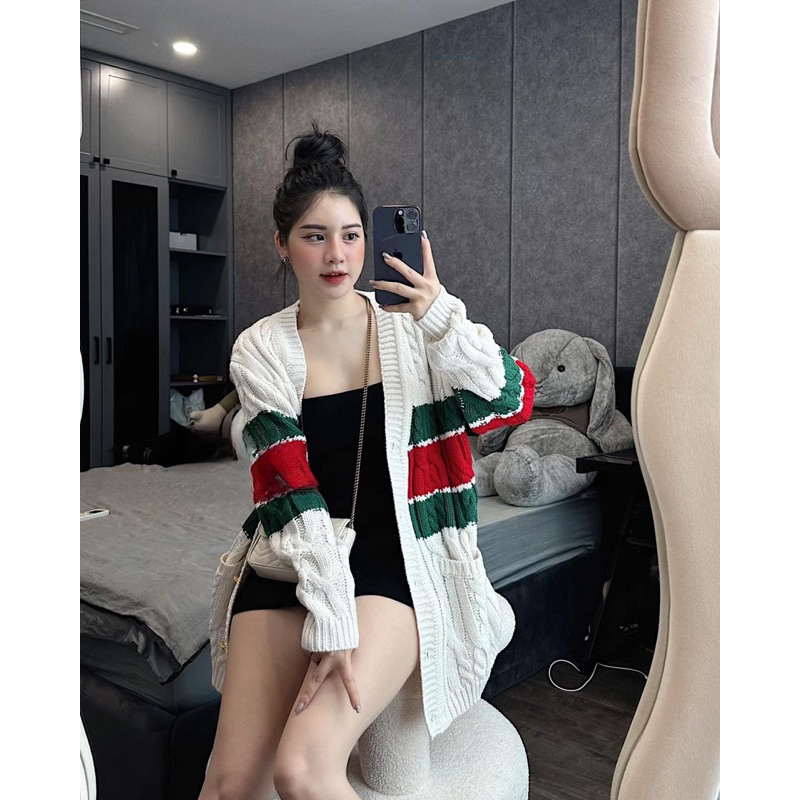 Áo Khoác Cardigan GC Sọc Xanh Đỏ QC