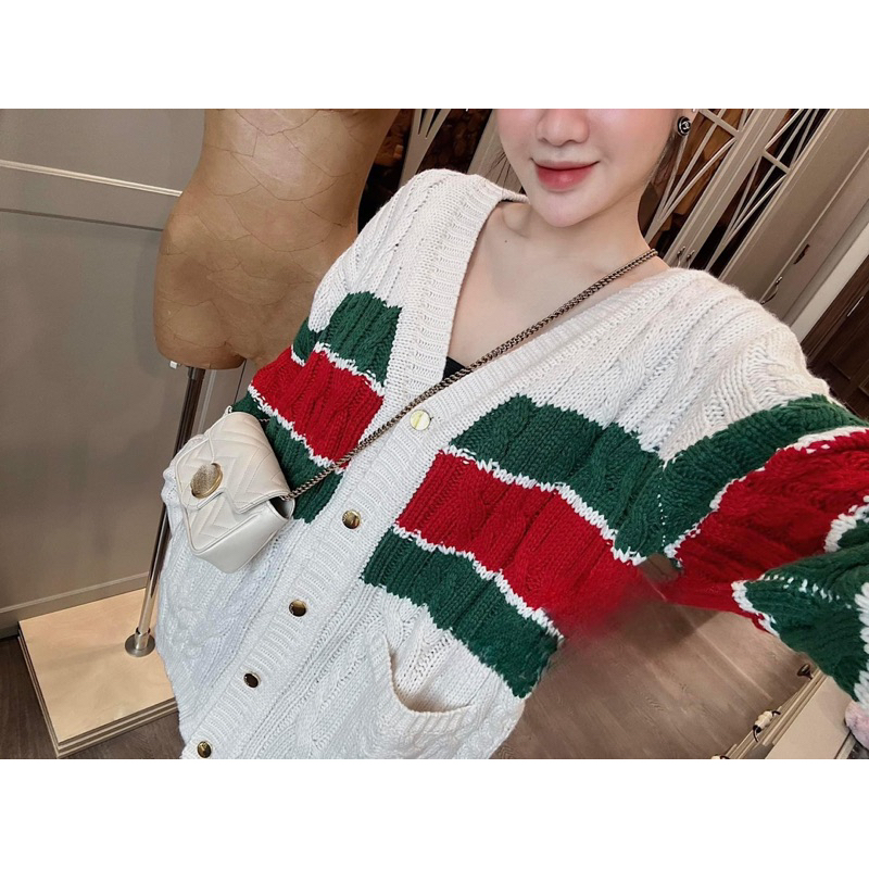 Áo Khoác Cardigan GC Sọc Xanh Đỏ QC