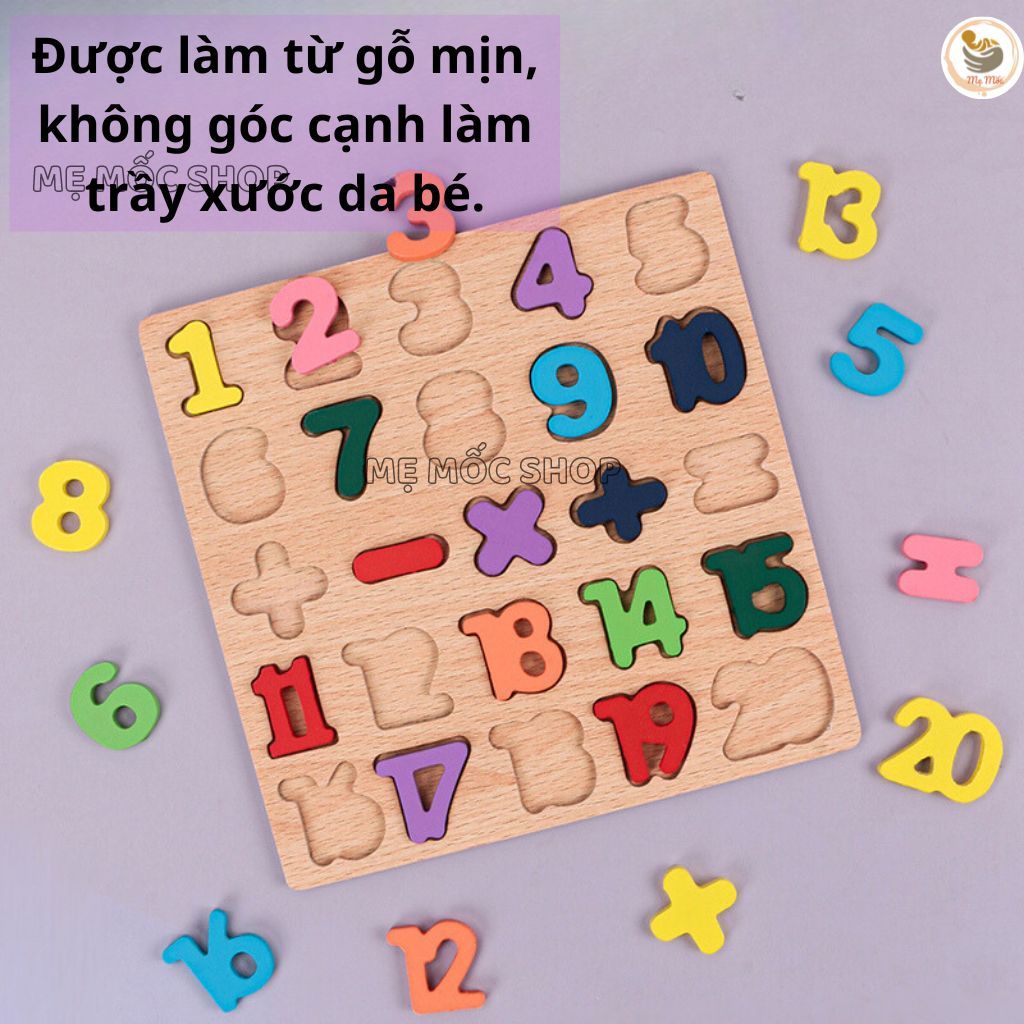 Đồ Chơi Bảng Gỗ Nổi Chữ Cái Và Số Hình Vuông Memocshop Bảng Nổi Kích Thước 20x20cm Giúp Bé Phát Triển Tư Duy