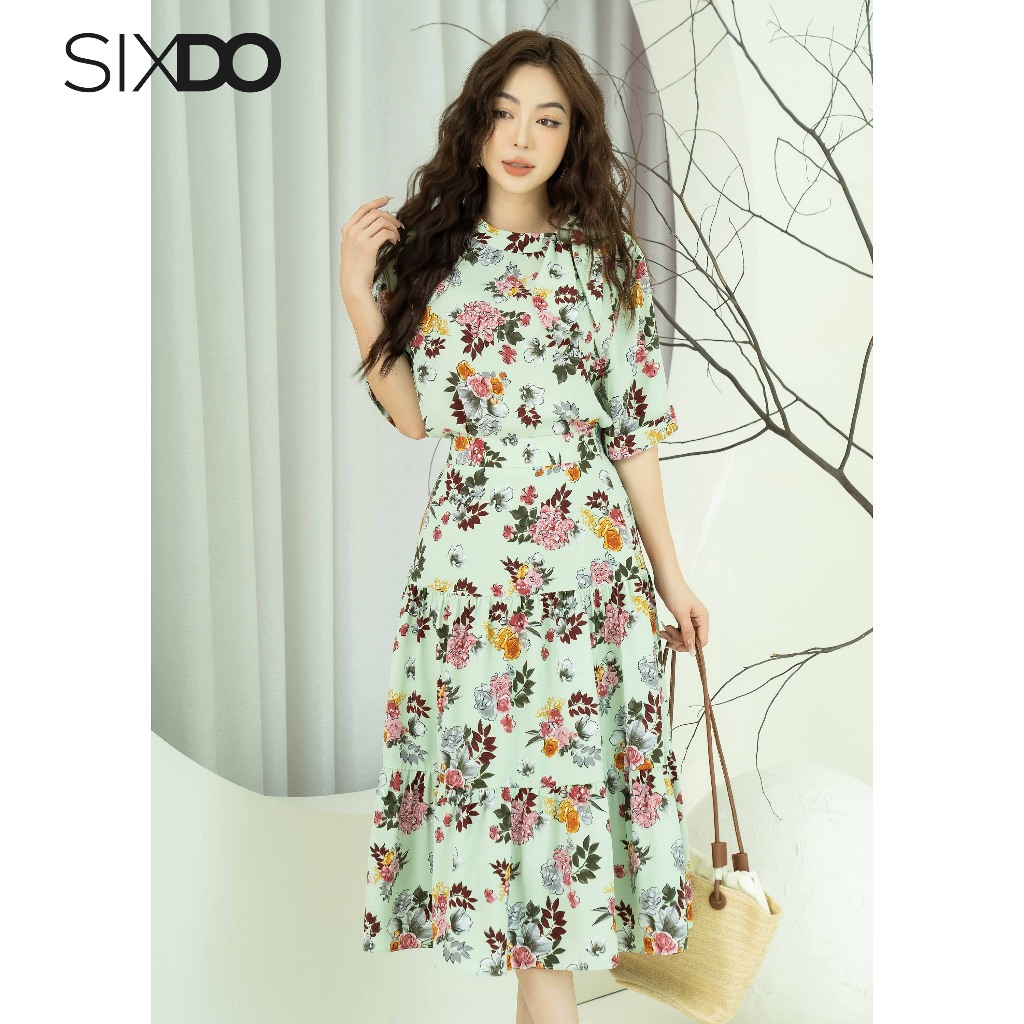 Chân váy lụa hoa SIXDO (Ruffle Midi Silk Skirt)