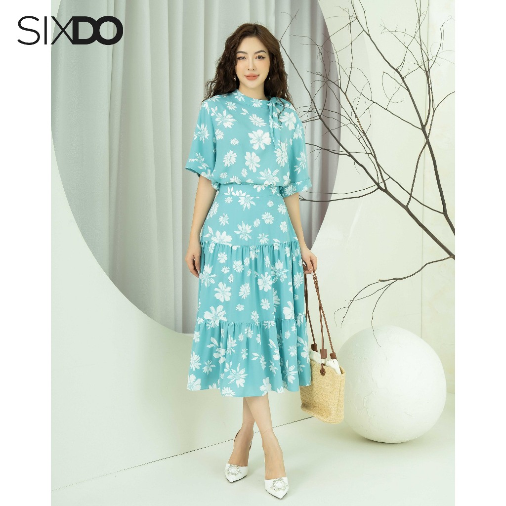 Chân váy lụa hoa SIXDO (Ruffle Midi Silk Skirt)