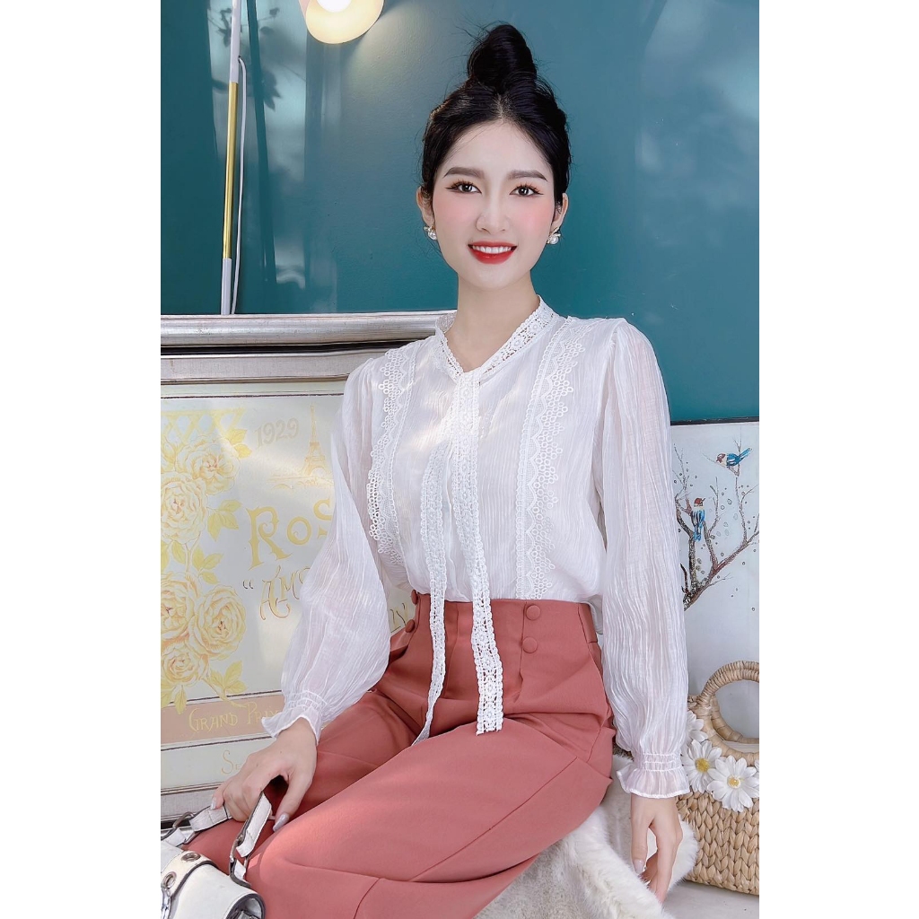 Áo sơ mi nữ công sở kiểu viền ren chùm nho CHUU A9429