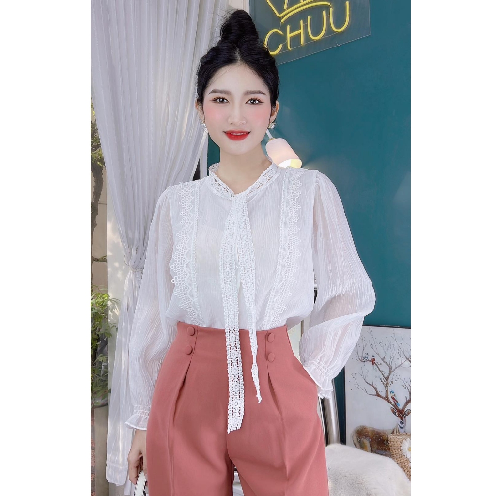 Áo sơ mi nữ công sở kiểu viền ren chùm nho CHUU A9429