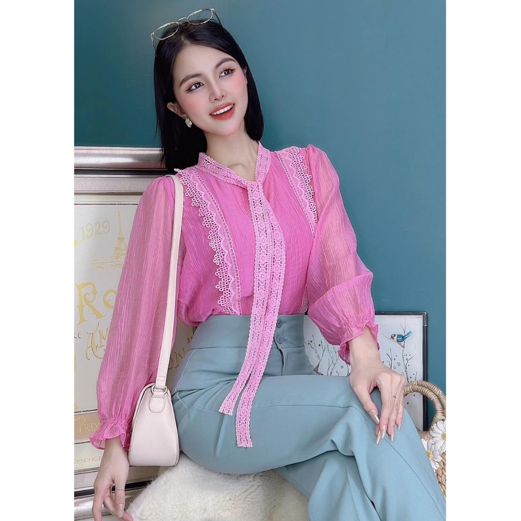Áo sơ mi nữ công sở kiểu viền ren chùm nho CHUU A9429