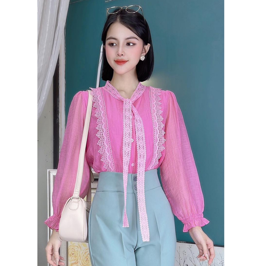 Áo sơ mi nữ công sở kiểu viền ren chùm nho CHUU A9429