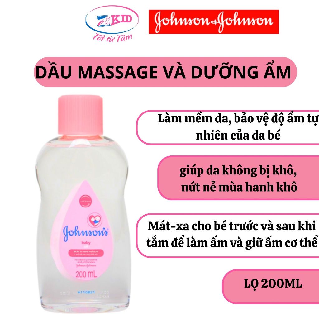 Dầu massage Johnson s Baby Oil 200ml - Dầu Mát Xa Dưỡng Ẩm Cho Bé Sơ Sinh