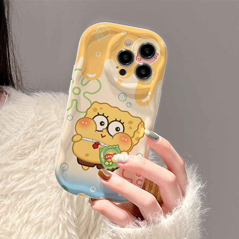 Ốp lưng iphone Viền Nổi Cạnh Sóng cậu bé bọt biển trợn tròn cute 6/7/8/8plus/x/11/12/13/14/max/promax sk6011