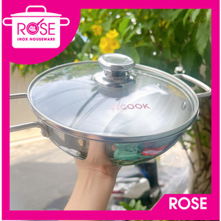  Chảo lẩu inox 304 3 lớp TICOOK KÈM VUNG KÍNH tiện lợi - Chảo inox 304 3 Lớp TICOOK có nắp Cao Cấp 