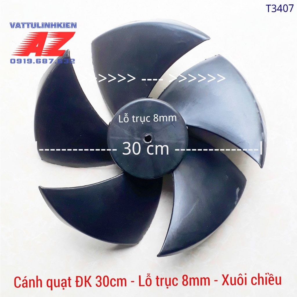 Cánh quạt 5 cánh, ĐK 30 cm, trục 8mm, chiều thuận thay thế cho quạt điều hòa hơi nước