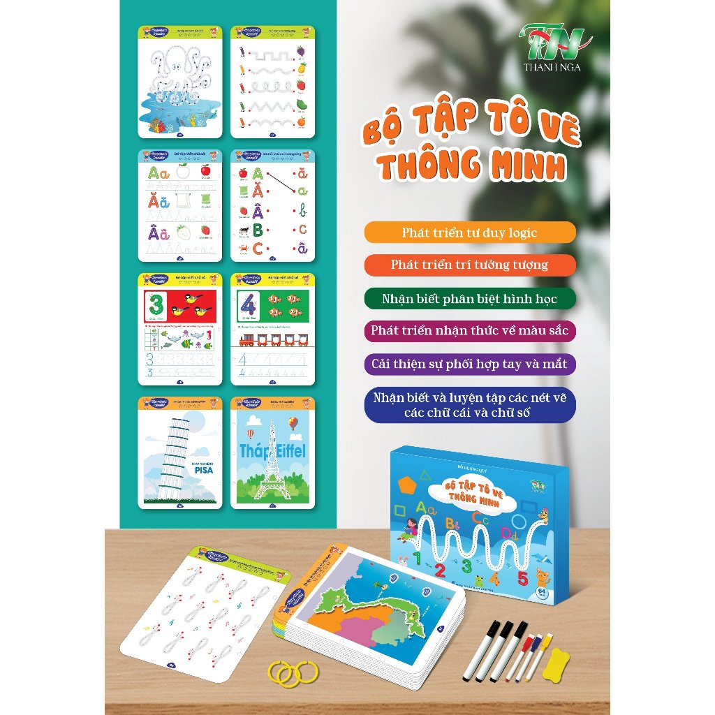 Bộ Tô Vẽ Thông Minh Xóa Được 64 Trang Kích Thích Đa Kỹ Năng Cho Bé 2-6 Tuổi