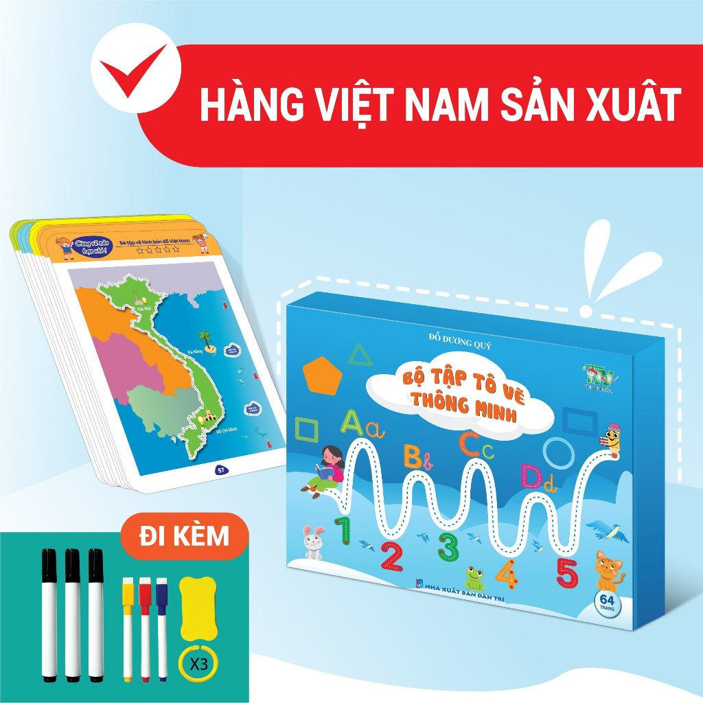 Bộ Tô Vẽ Thông Minh Xóa Được 64 Trang Kích Thích Đa Kỹ Năng Cho Bé 2-6 Tuổi