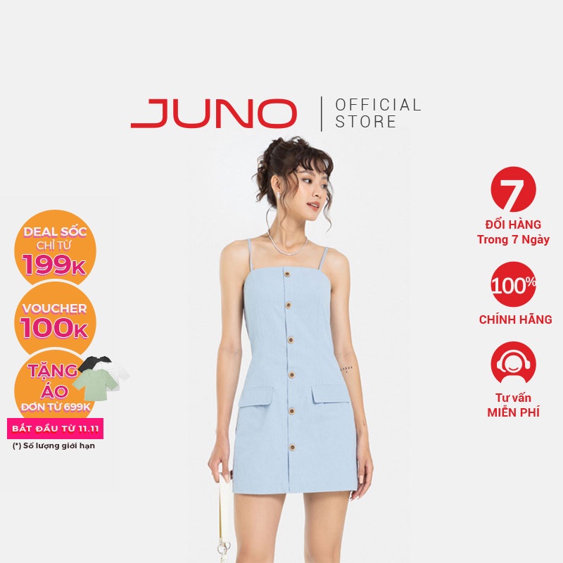 Đầm Ngắn JUNO Thời Trang JUNO Form A Có Nút JNDNG005