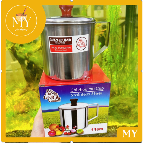 Ca inox uống nước có năp - Ca-cốc inox quai có nắp có size 9cm,10cm,11cm,12cm,13cm
