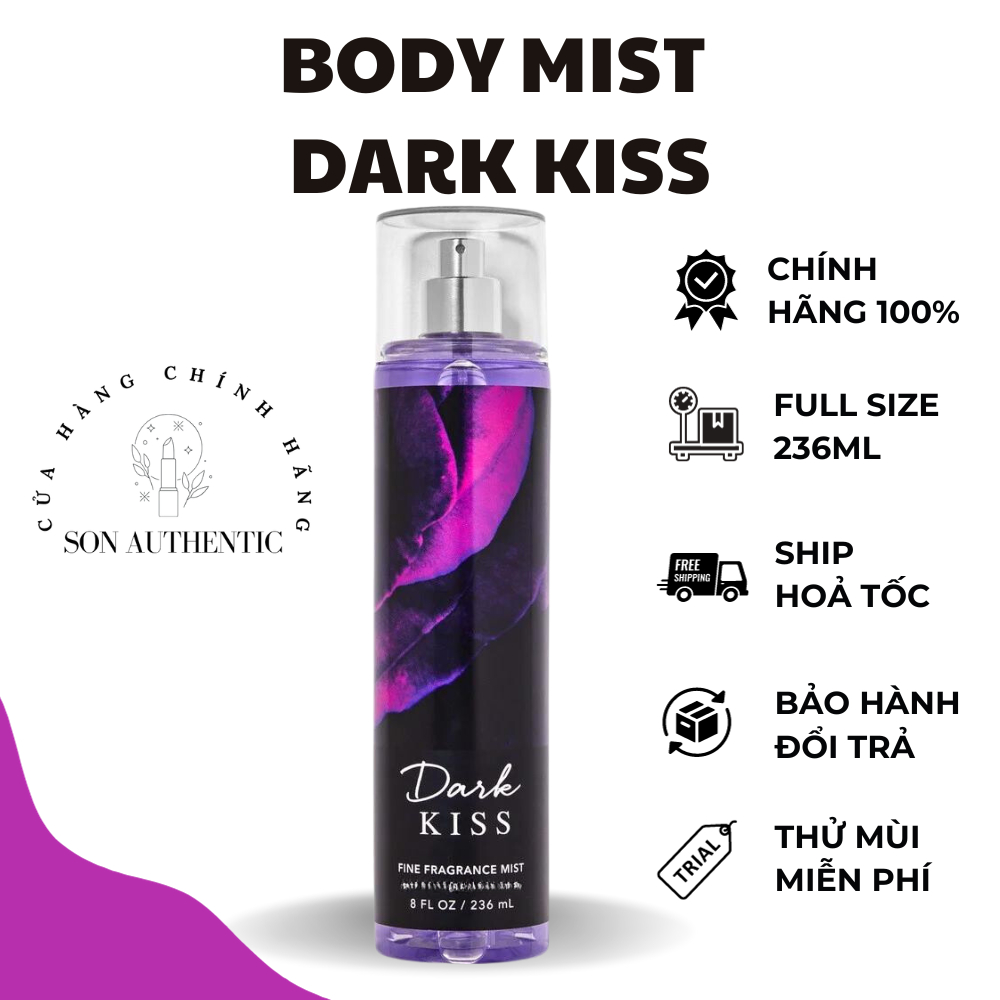 Body mist chính hãng xịt thơm toàn thân Dark kiss full size 236ml. The Sun Cosmetic