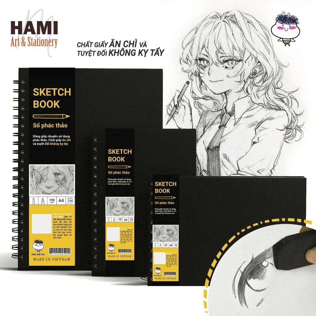 Sổ Vẽ Phiên Bản Basic Đen - Sổ Phác Thảo Không Kỵ Tẩy - Sketchbook Không Kèm Tài Liệu Vẽ