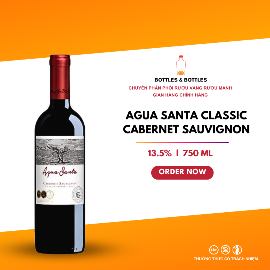 [CHÍNH HÃNG] Rượu Vang Đỏ Agua Santa Classic Cab Sauv - 750ML - 13.5%