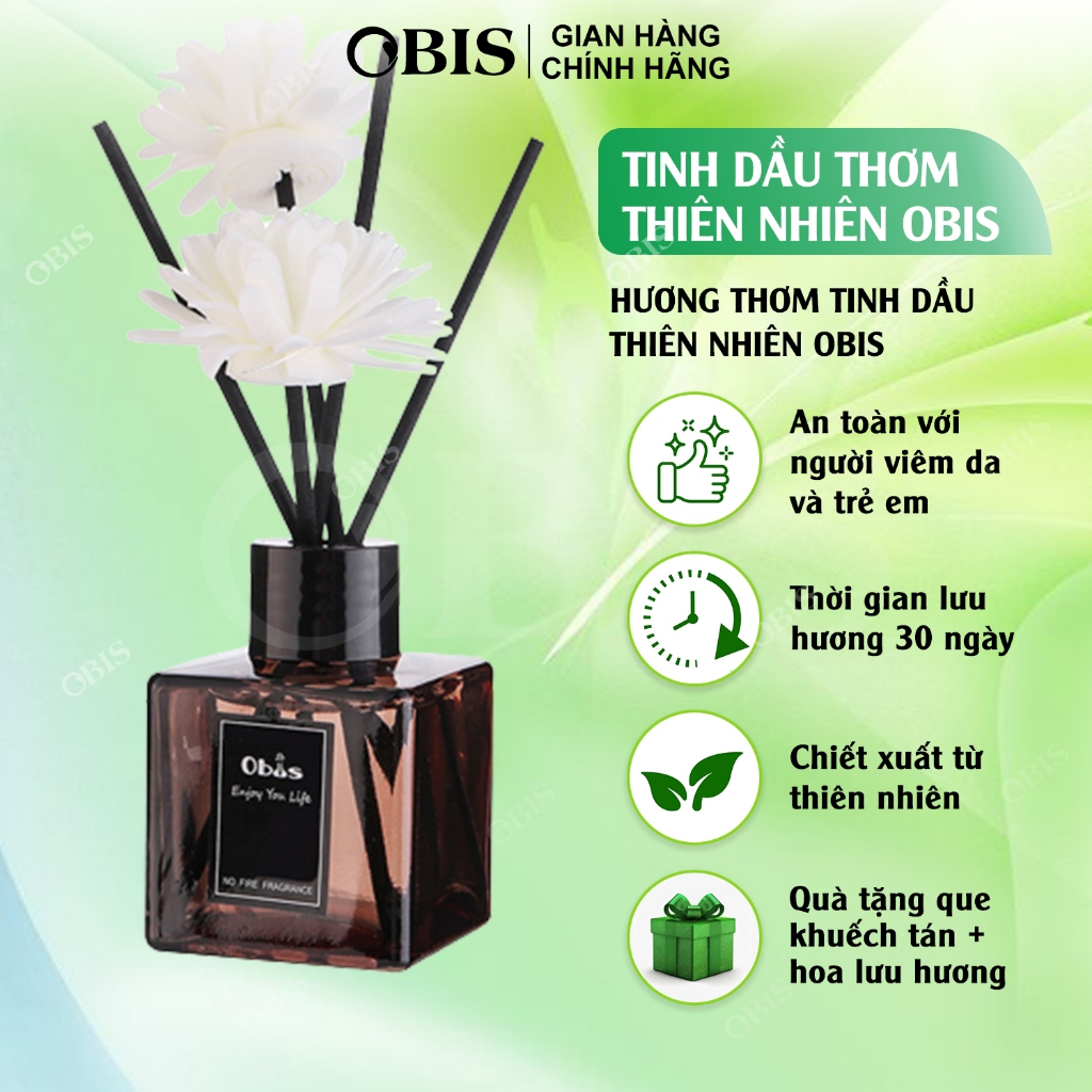Tinh Dầu Thơm Phòng Thiên Nhiên OBIS 50ml phiên bản khách sạn tặng que gỗ và hoa khuếch tán thanh lọc khử mùi TDH1