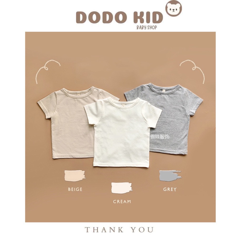 Áo cotton cộc tay mùa hè mẫu trơn co dãn cổ tròn cho bé trai bé gái em bé sơ sinh từ 3-24 tháng nặng 6-13kg