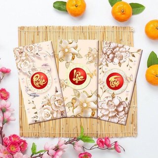 COMBO 30 TÚI BAO LÌ XÌ PHÚC LỘC THỌ MÀU TRẮNG SANG ĐẸP-TẾT 2022-Tặng túi kiếng