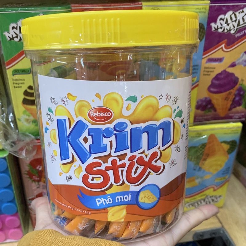 Krim Stix vị phô mai kẹo mềm 100 que ăn vặt tuổi thơ, ăn cùng Bà Kim AVBAKI