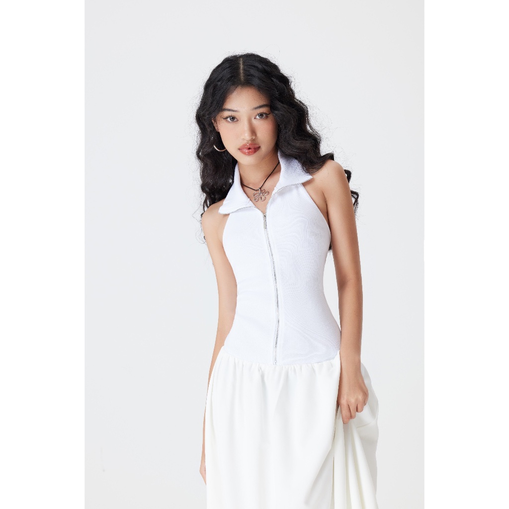 Váy dài dáng xoè áo sát nách liền thân độc đáo, Đầm maxi dài sát nách form hở lưng | Katty Dress | Secodee