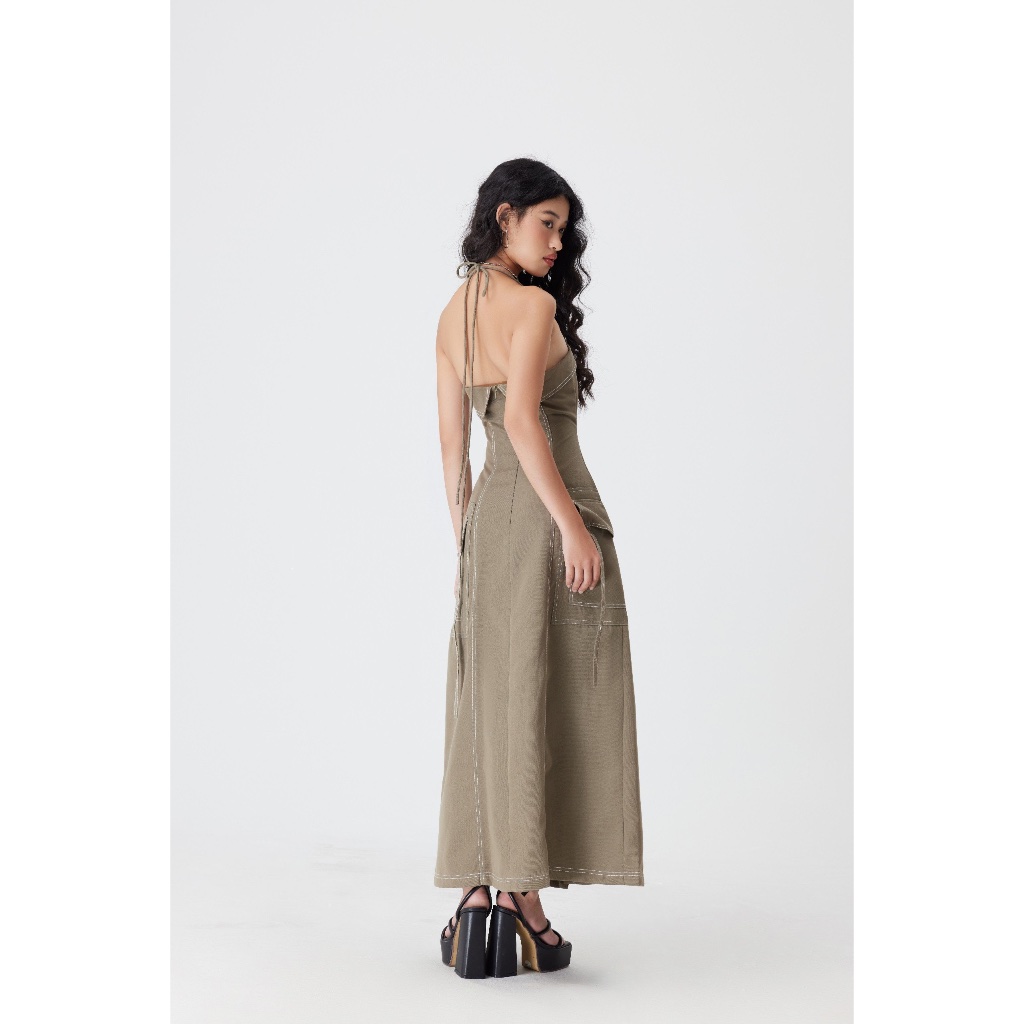 Đầm hai dây xẻ tà phối túi thanh lịch, Váy mini cổ yếm cột dây Ceeri | Ceeri Dress | Secodee