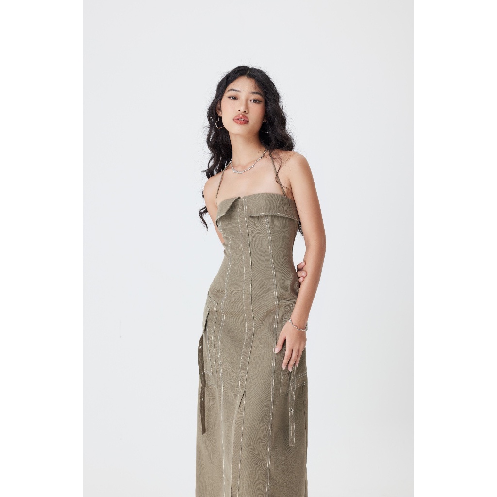 Đầm hai dây xẻ tà phối túi thanh lịch, Váy mini cổ yếm cột dây Ceeri | Ceeri Dress | Secodee