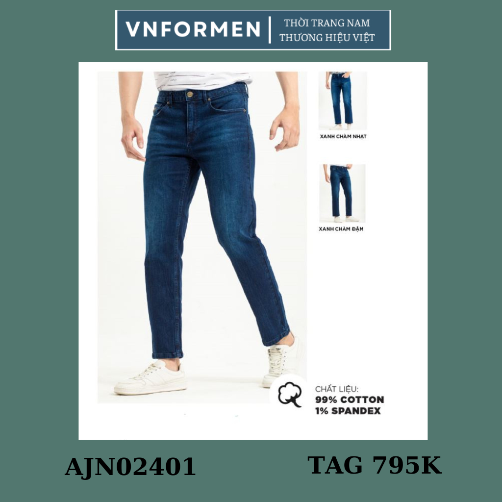 Quần jeans nam Aristino chất cotton form suông co giãn nhẹ AJN02401-