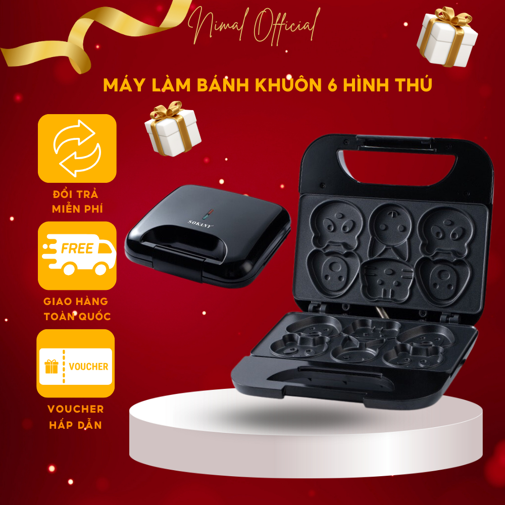 Máy Nướng Bánh Kẹp Hình Thú Khuôn 6 Hình Đáng Yêu Cho Bé Chống Dính SK-08005 Chính Hãng NIMAL STORE