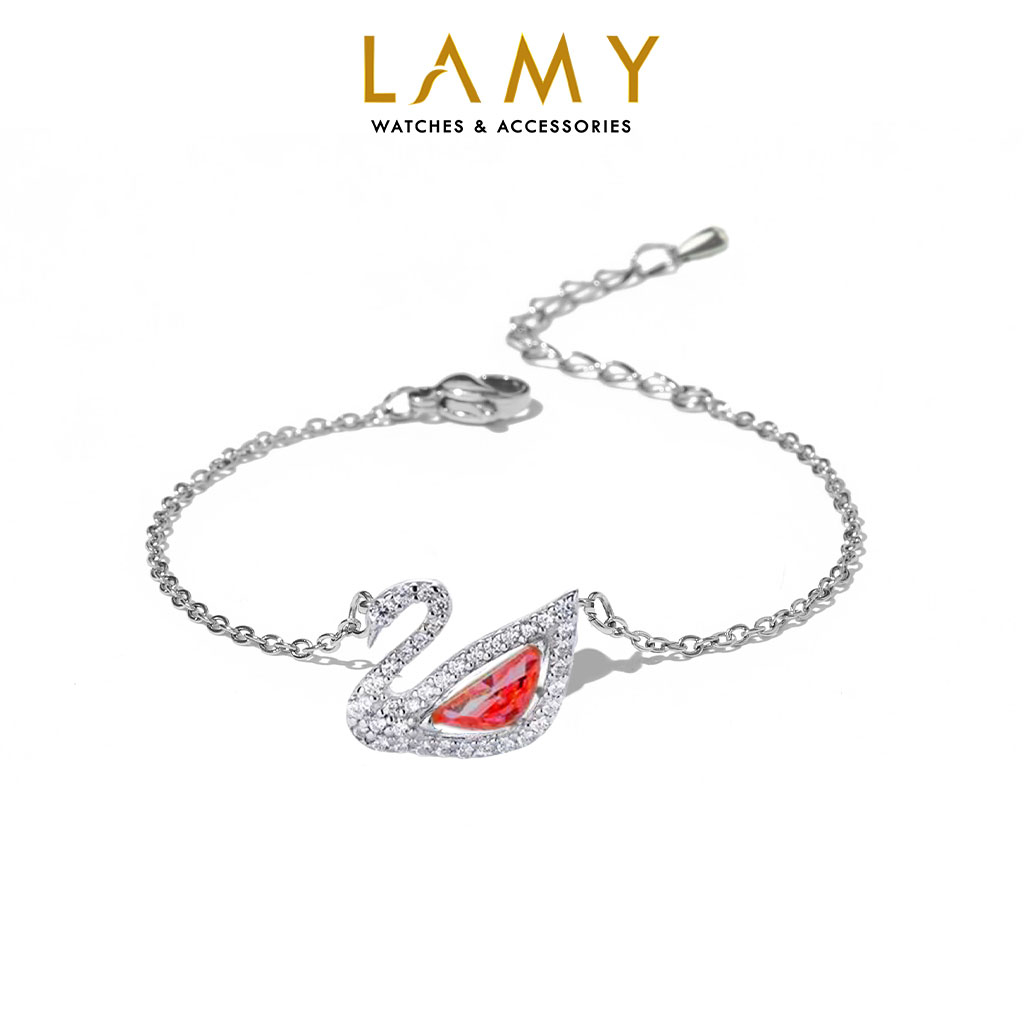 Vòng tay bạc nữ CDE Crystal Swan Bracelet Red CDE2083RED - Vòng tay thiên nga cao cấp