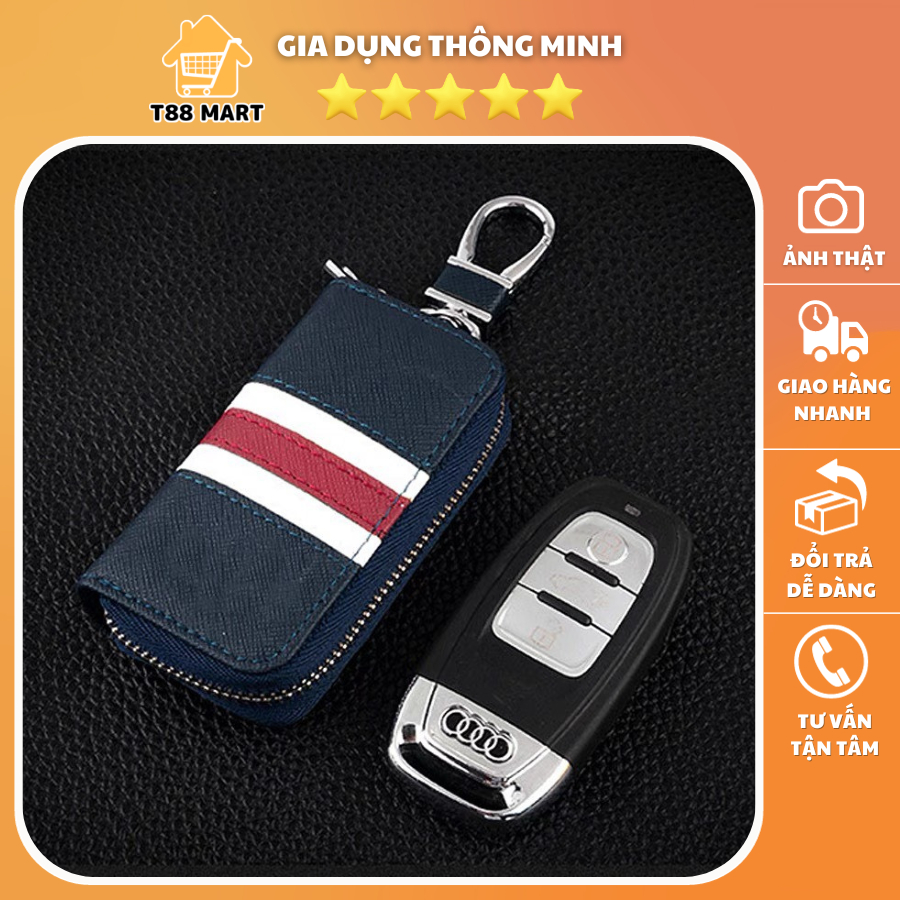 Ví Mini Dạng Hộp Đựng Chìa Khóa Xe Ô Tô Bằng Da Có Khóa Kéo Bảo Vệ Chống Trầy Xước