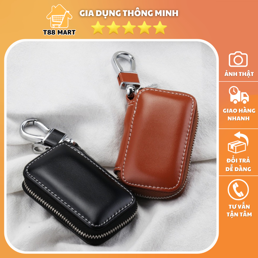 Ví Mini Dạng Hộp Đựng Chìa Khóa Xe Ô Tô Bằng Da Có Khóa Kéo Bảo Vệ Chống Trầy Xước