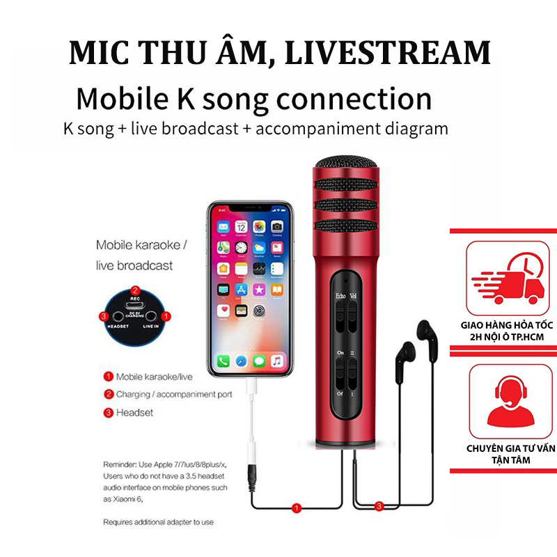 Mic thu âm hát karaoke livestream C7 trên điện thoại tích hợp sound card hay