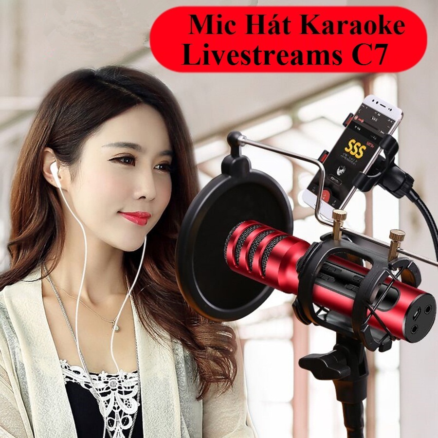Mic thu âm hát karaoke livestream C7 trên điện thoại tích hợp sound card hay