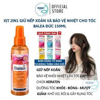 Xịt dưỡng tóc xoăn, giữ nếp và bảo vệ nhiệt khi uốn Balea 2in1 Locken-Styling, 150ml - Hàng nội địa Đức