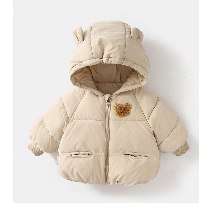 Áo phao gấu thêu 2 màu xinh xắn cho bé trai, bé gái phong cách hàn