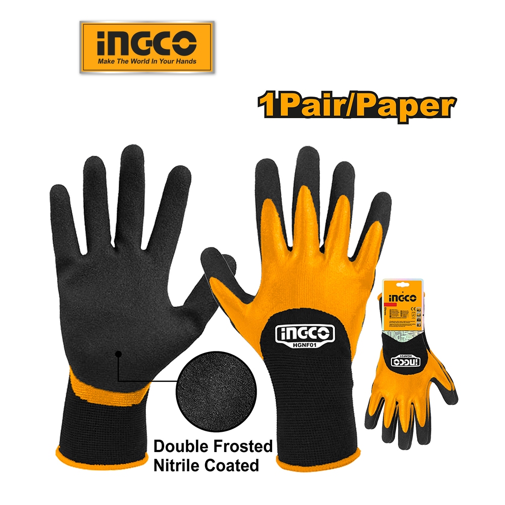 Găng tay Nitri INGCO HGNF03 và HGNF01 thiết kế đặc biệt để sử dụng trong môi trường dầu mở chống thấm nước, độ bền cao