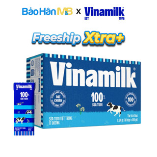 Sữa tươi 100% tiệt trùng Vinamilk - Thùng 48 hộp 180ml ít đường