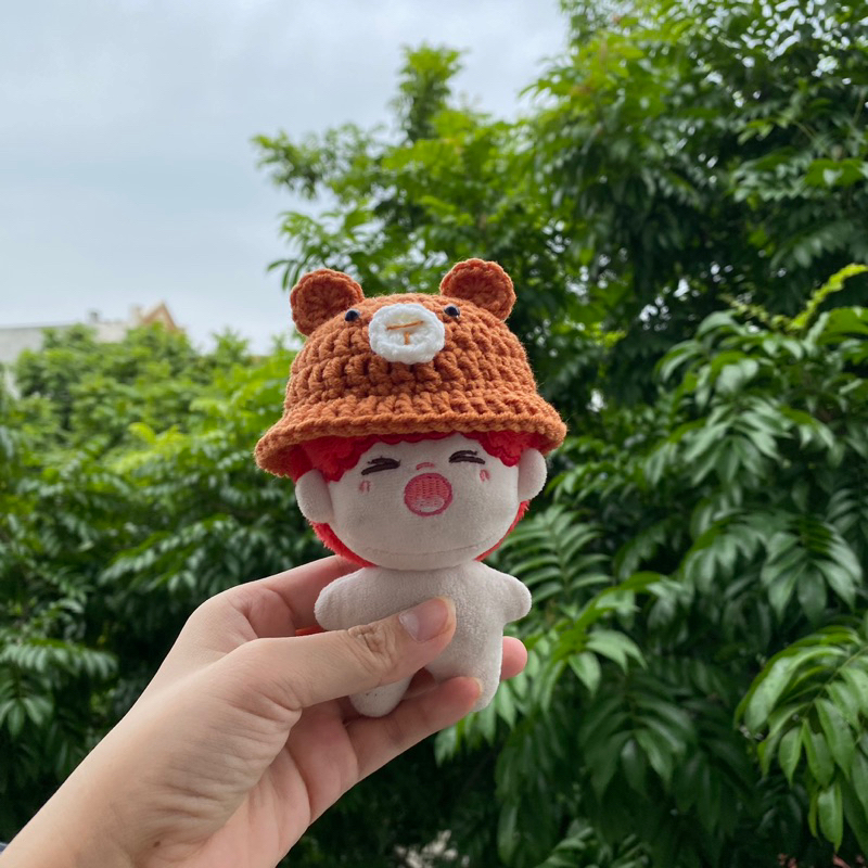 Mũ gấu nâu cho doll 10cm