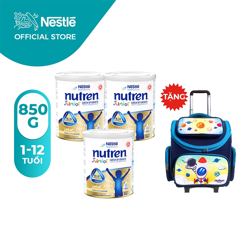 [Exclusive Shopee] [Tặng Balo kéo màu xanh] Combo 3 lon sữa bột Nutren Junior cho trẻ từ 1-12 tuổi 850g/lon