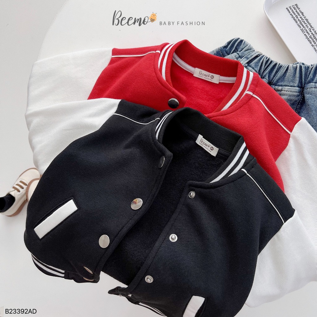 Áo khoác bomber Beemo in chữ sau vải nỉ bông mềm mại, ấm áp đi học đi chơi cho bé trai, bé gái từ 1 đến 7 tuổi B23392AD
