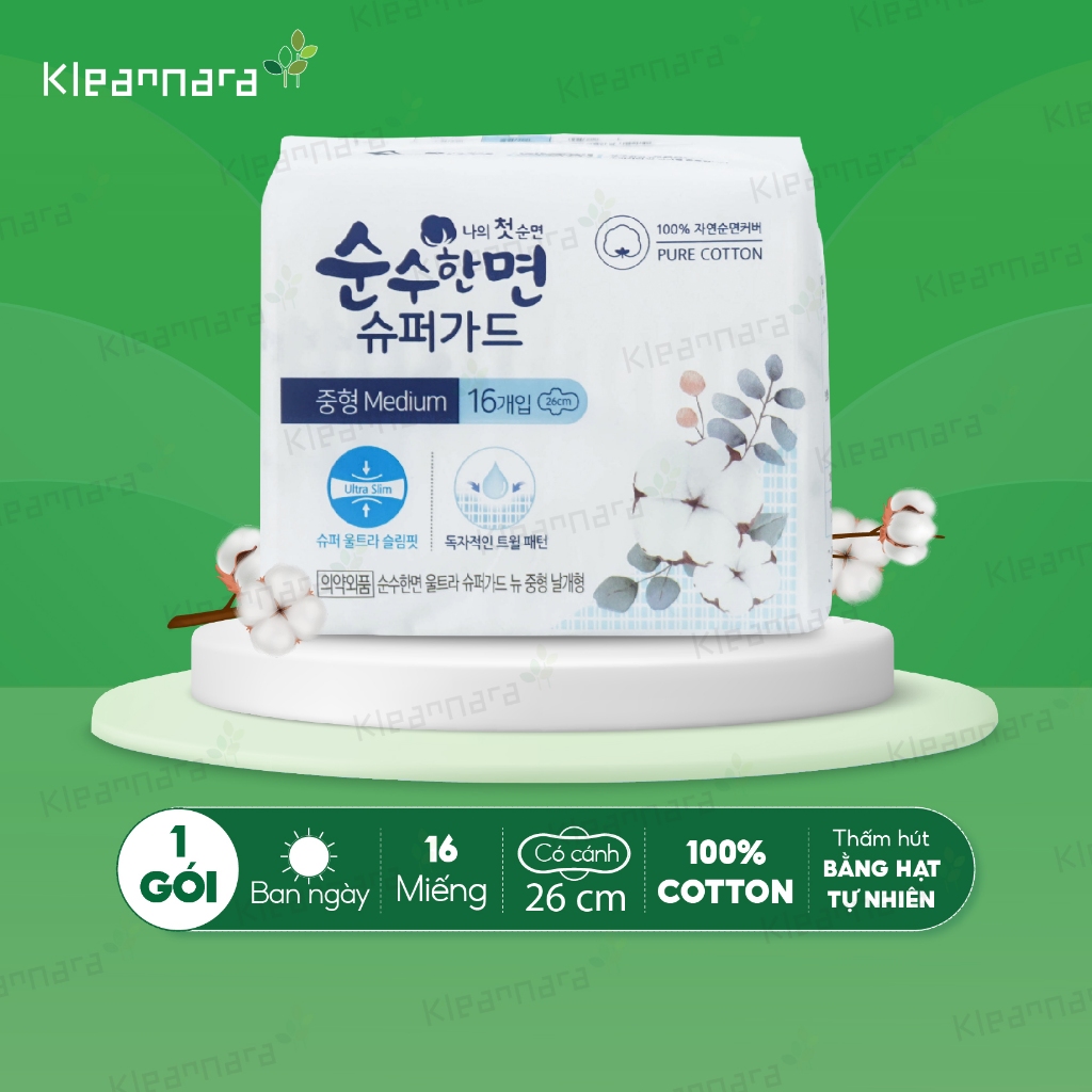 Băng vệ sinh Kleannara Soonsoohan Hàn Quốc siêu mỏng ban ngày size M 26cm - 16 miếng/gói có cánh