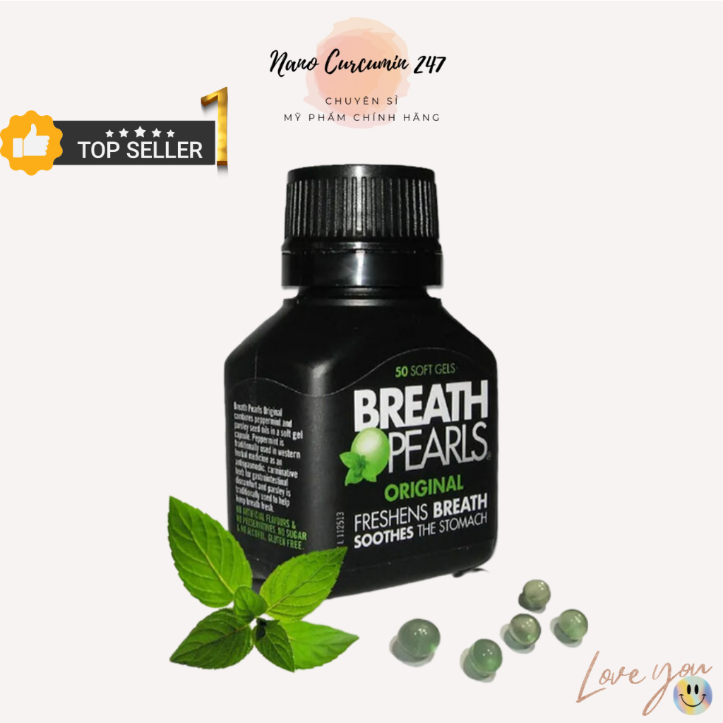 Thơm Miệng Thảo Dược Breath Pearls Fresh Mint Lọ 50 Viên