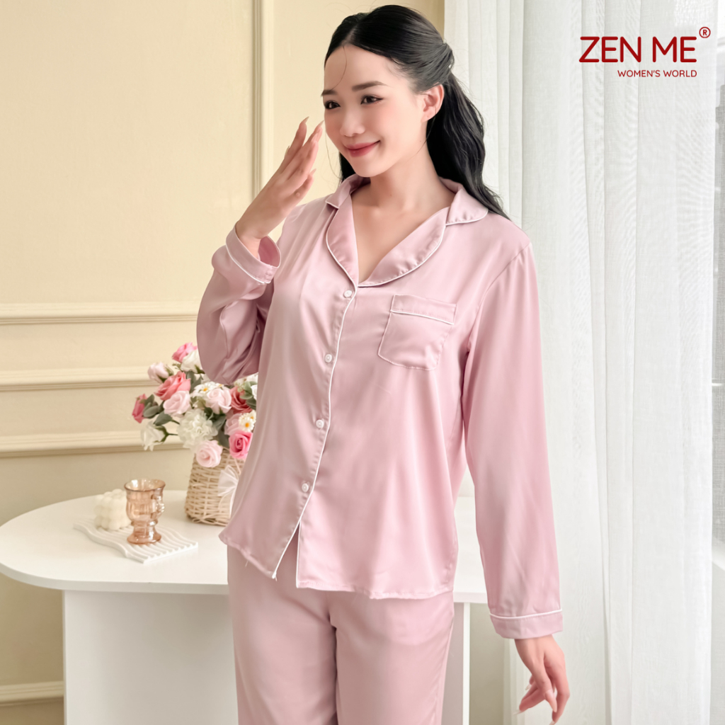 Đồ bộ ngủ nữ thu đông pijama tay dài quần dài lụa latin Việt Nam cao cấp Zen Me Women’s World  PJDD1123