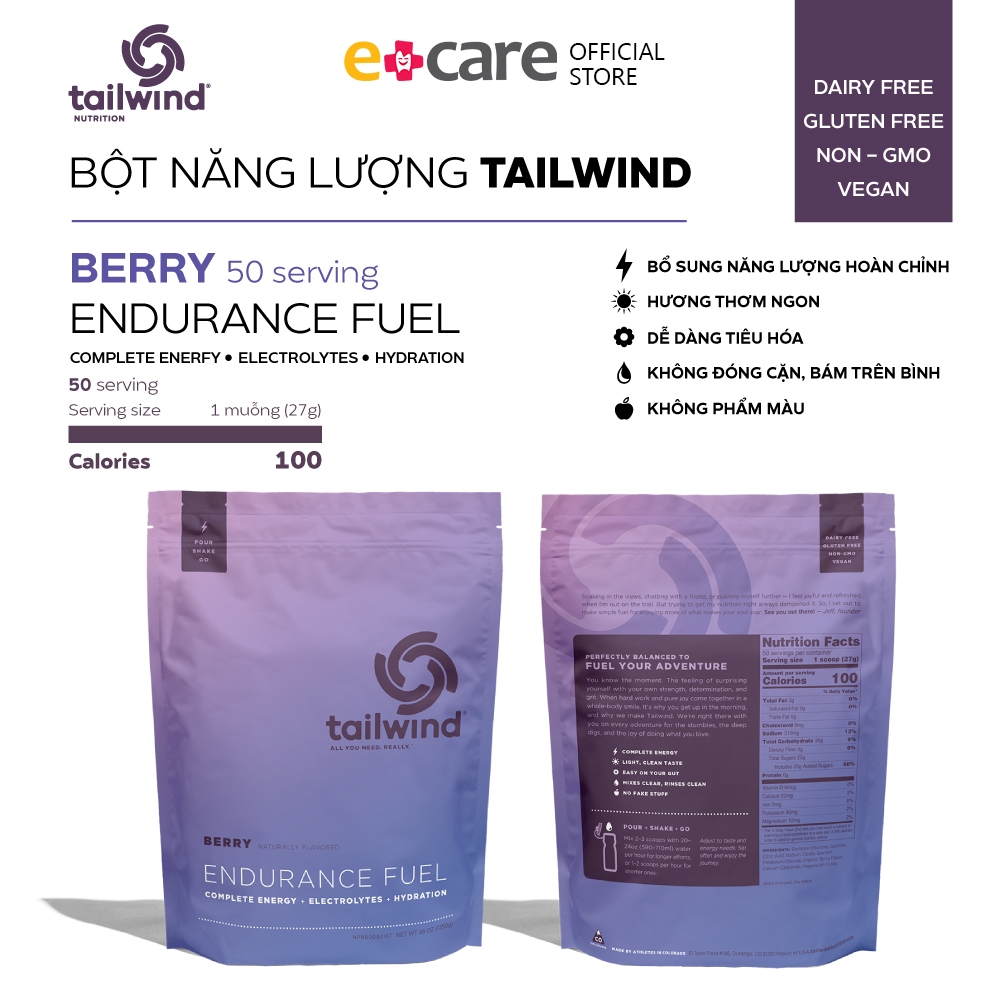 Bột năng lượng Tailwind Endurance Fuel Berry gói 810g