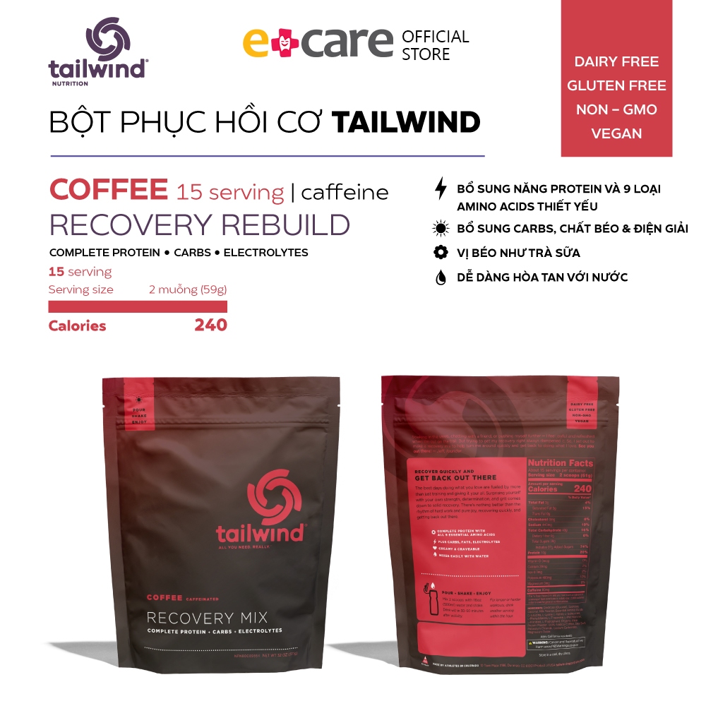 Bột năng lượng phục hồi Tailwind Rebuild Recovery Cofffee Caffeinated 911g