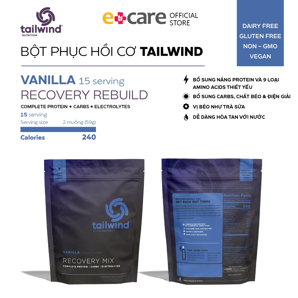 Bột năng lượng phục hồi Tailwind Rebuild Recovery Vanilla 911g