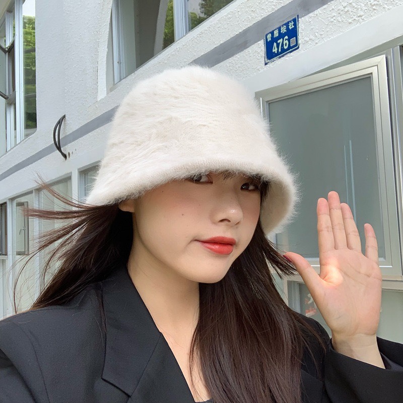 Mũ vành ngắn lông thỏ thu đông xinh xắn , mũ bucket phong cách Hàn Quốc siêu xinh cho nữ