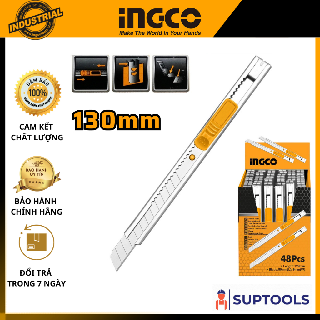 Dao rọc giấy mini 130mm INGCO HKNS1806 Thân lưỡi bằng hợp kim kẽm Cắt giấy vết cắt ngọt nhỏ gọn [Đồ nghề chính hãng]